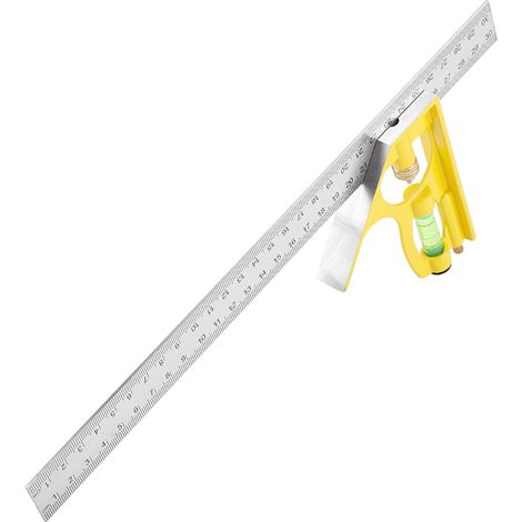 Équerre combinée réglable en métal de 300 mm, règle à angle droit, outil de mesure pour ingénieur (jaune) (1/5)
