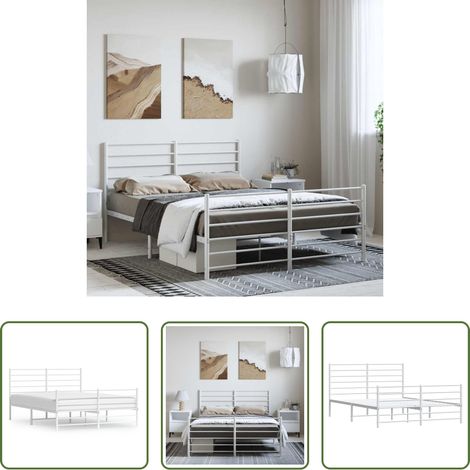 vidaXL Lit métallique - Cadre de lit métal sans matelas et pied de lit blanc 150x200 cm (1/5)