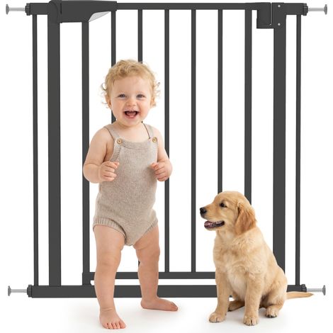 Barrière de sécurité pour chiens et bébés - PawHut - 76 à 81 cm avec extension, fixation par pression sans perçage - acier - blanc (1/5)