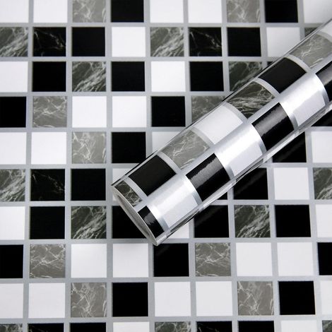 Mosaïque Adhésive Carrelage Noir et Blanc Imperméable 30 x 300cm (1/5)