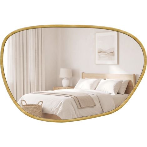Miroir mural - HOMCOM - décoratif asymétrique - pour salle de bain, chambre, salon, couloir - verre trempé - 90 x 60 cm - naturel (1/5)