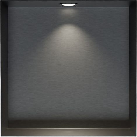 BERNSTEIN - Niche murale douche acier inox + Spot LED, étagère douche encastrable NT303010X - 30x30x10cm (HxLxP) - Gun métal, 1x Spot noir mat