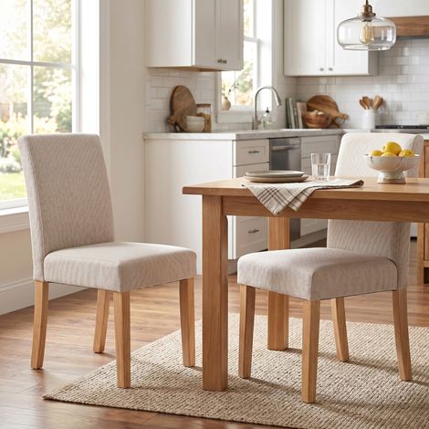 Lot de 2 chaises à manger modernes capitonnées imitation lin assise et dossier rembourrés pieds caoutchouc (1/5)