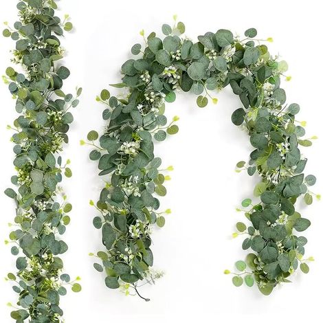 Guirlandes Eucalyptus Artificiel, Guirlande Végétale Décorative 1,8m, Composition Fleurs Blanches Décoration Intérieur (1/4)