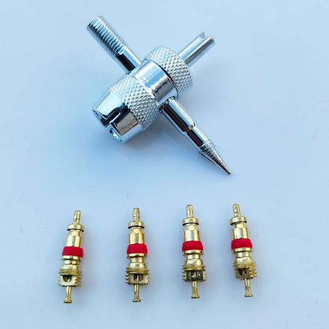 Kit d'outils pour valves de pneus en 4 pièces, adapté à l'entretien et à la réparation des pneus de voiture. (1/5)