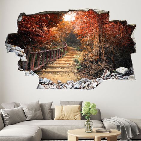 Stickers Trompe l'oeil trou dans le mur - Chemin dans la Forêt - 20 x 32 cm (1/3)