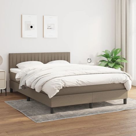 Sommier à lattes de lit avec matelas Taupe 140x190 cm Tissu (1/5)
