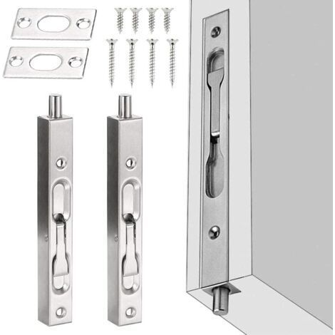 2 PCS Porte de Sécurité Dissimulée en Acier Inoxydable 15 1.6 2cm Serrure à Pêne Coulissant Antirouille Loquet Caché de Porte Anticorrosion avec Vis pour Porte Maison Bureau - Argenté (1/4)