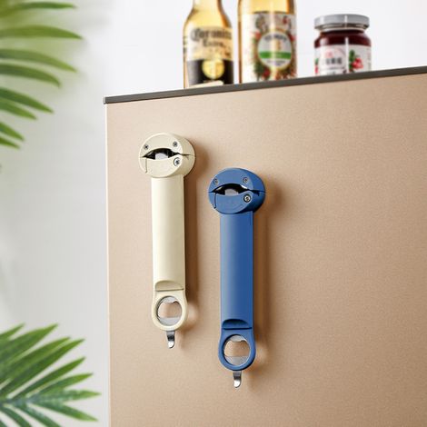 Apribottiglie multifunzione retrattile, con retro magnetico e morsetto regolabile per coperchi di barattoli, ideale per chi ha poca forza nelle mani. (1/5)