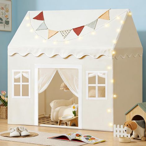 Tente de Jeu pour Enfants avec Tapis et 4m Lumières de Chaîne, Cabane Enfant,Tente Enfant Interieur,Maison Exterieur,Château de Princesse Tente pour 3 à 13 Ans,133 x90 x136 CM (1/5)