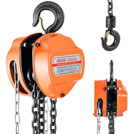 Treuil à chaîne manuel 1 tonne 2200 lbs avec chaîne G80 galvanisée, hauteur de levage 3 m, outil robuste pour garage et entrepôt (1/5)