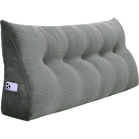 Coussin de lecture triangulaire 160cm – Velours côtelé gris – Support dorsal pour lit et canapé – Oreiller cervical et lombaire – Vercart (1/5)