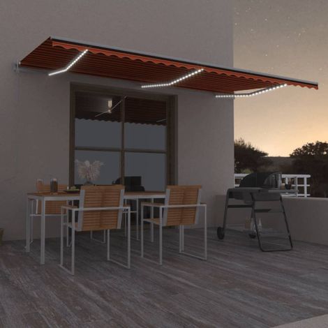 Auvent automatique capteur de vent LED 600x300 cm Orange marron