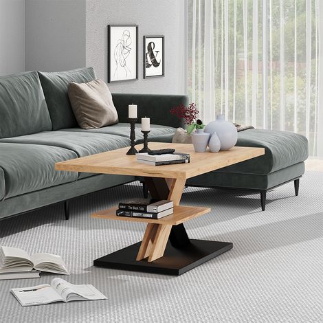 Couchtisch Arivo, Eiche/Schwarz, 90 x 60 cm mit Ablage, Vicco