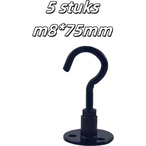 Lot de 5 crochets de plafond noirs M8x75 mm pour décoration intérieure et suspension (1/5)