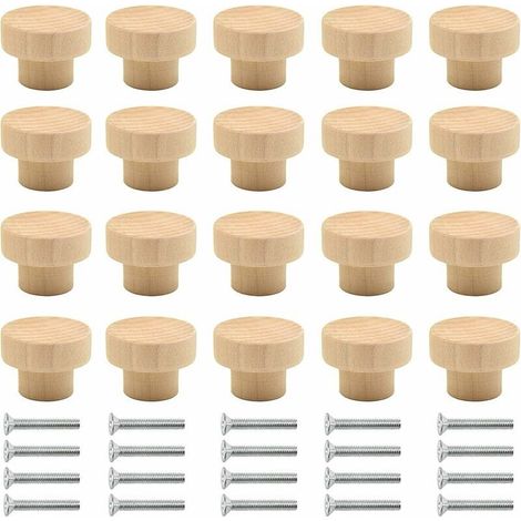 Poignée Meuble Bois 20 pièces Boutons Ronds en Bois Naturel Bouton de Meuble Bois Bouton de Porte Bois Bouton Tiroir Convient aux armoires tiroirs armoires pansements cuisine etc（Couleur de bois） - Bo (1/5)