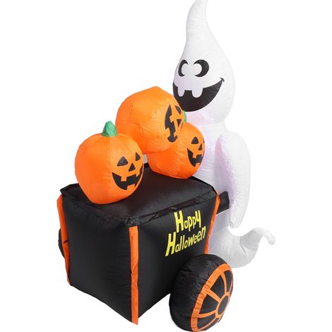 Décoration gonflable d'Halloween : fantôme de 1,8 m poussant un chariot citrouille, IP44, avec souffleur et lumières LED, prise UE 220-240 V. (1/5)