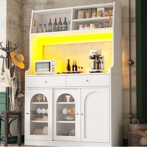 Küchenhochschrank 120 x 40 x 180 cm mit LED, 2 Schubladen, verstellbaren Regalen, weiß HAVRYA (1/5)