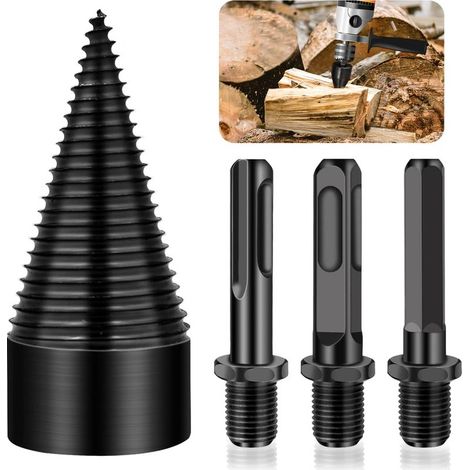 Broca para partir madera, cono de tornillo para partir madera, cono para partir madera, varilla cónica para partir madera, broca multifuncional para partir troncos, con 3 mangos: cuadrado, redondo y h (1/5)