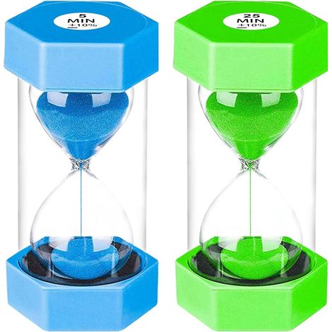 Sablier Enfant - Lot de 2 - Plastique Résistant - Minuteur 5 et 25 Minutes - École et Maison - Bleu et Vert (1/5)