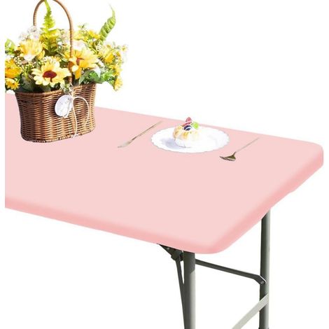 2er Set wasserdichte Picknick-Tischdecke, elastisch, abwischbar, rosa