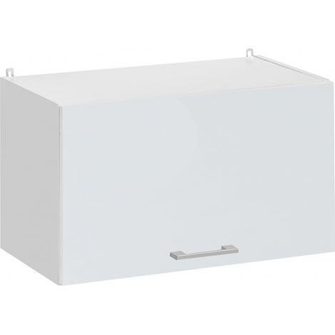 Cuisineandcie – Meuble haut de cuisine blanc brillant 1 porte relevable L 60 cm – Charnières réglables avec vérins à gaz – Design épuré et fonctionnel