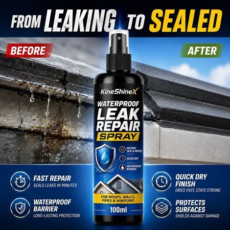 KineShineX Waterproofing and Leak Repair Spray: Quickly seals leaks, provides a powerful waterproof barrier suitable for roofs and walls. (1/4)