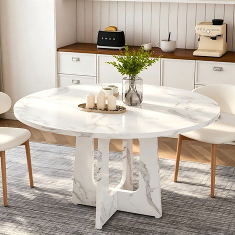 Table Ronde Salle Manger -120 x 76cm - Table de Cuisine avec Plateau en Boi - pour Salle à Manger, Cuisine, Salon, Blanc