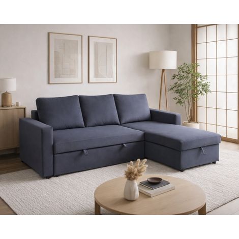 Canapé d'angle convertible avec coffre coloris gris COSY (1/5)