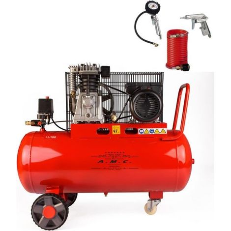 Compressore ad Aria 100LT 8 Bar 3,0 HP 1500W Coassiale Carrellato Kit incluso (1/5)