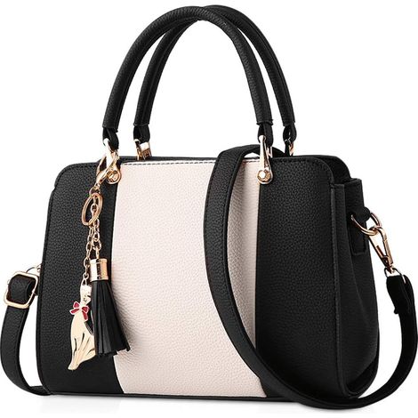 Sac à main femme pompon avec pendentif (noir)