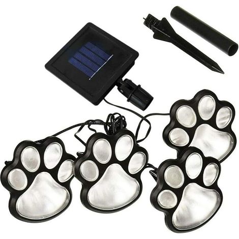 NOLUXA lampe solaire exterieur - 4 lanternes LED - 7,6 cm - Forme d'empreinte de patte de chien - blanc froid (1/4)