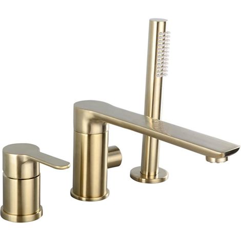 Robinet de Baignoire Robinet mitigeur d'évier de Baignoire répandu Or brossé/Noir Laiton Salle de Bain Robinet de Douche de Bain avec Pomme de Douche à Main(Brushed Gold 4pcs) (1/5)