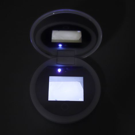 Miroir de maquillage UV intelligent, portable, double face, grossissement x2, compact et rechargeable, avec caméra UV pour tester la protection solaire (1/5)