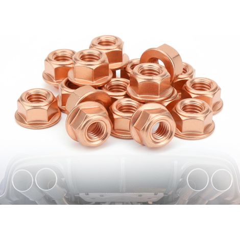 Lot de 16 Écrous d'Échappement,Écrous Hexagonaux Anti Desserrage Pour Tuyau d'Échappement,Boulons Cuivrés M8,Compatible avec Série 3 E30 (1/5)