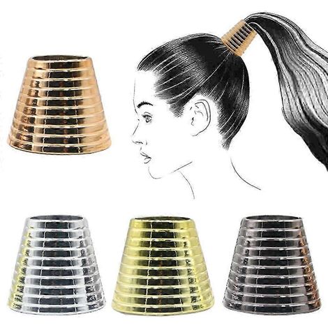 4 Pack Ponytail Cover Cuff With Teeth Plastic hair Rings cuffs Ponytail Holder for Women and Girls Gold Rosy Gold Gun Black Silver 55.5/3.5cm (1/5)
