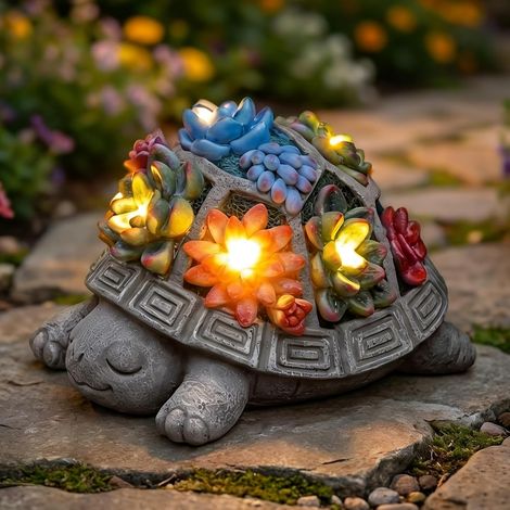 Statue Tortue Solaire avec 7 Lampes LED et Plante Succulente Incluse Décoration Jardin Extérieur, Cadeau Anniversaire Et Fête Des Mères Pour Femme Maman Mamie, Pour Cour, Terrasse Et Balcon (1/5)