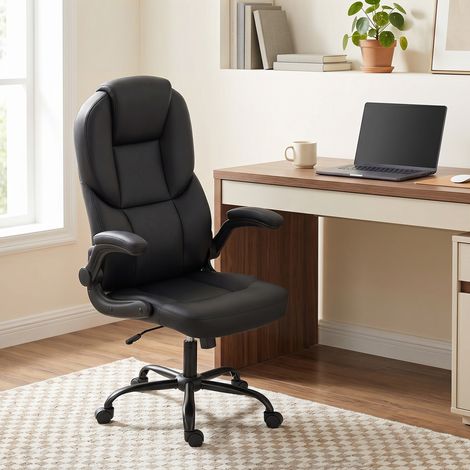 Fauteuil de bureau pivotant, fonction bascule, accoudoirs relevables, dossier haut, hauteur réglable, noir (1/5)