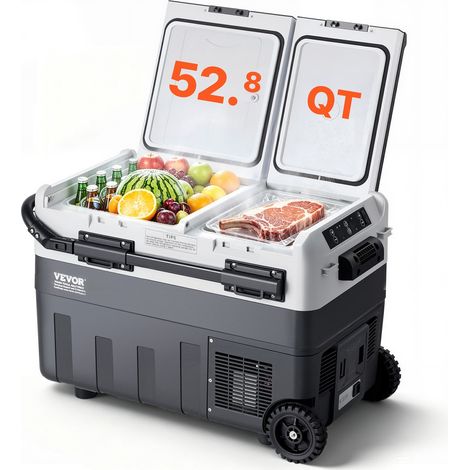 Réfrigérateur Portable à Compression 50 L, Mini Frigo de Voiture 12 V, Glacière à Double Zone, Température Réglable -20 °C à 20 °C, Congélateur Portable avec Roues pour Camion Bateau Camping (1/5)