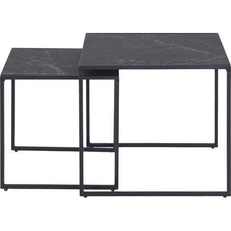Infinity Couchtisch Einscchubtische 2 stk., Marmor Print, schwarz.