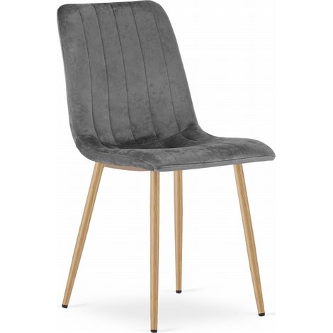 Sedia Lava - velluto grigio scuro / gambe color legno x 1 (1/5)