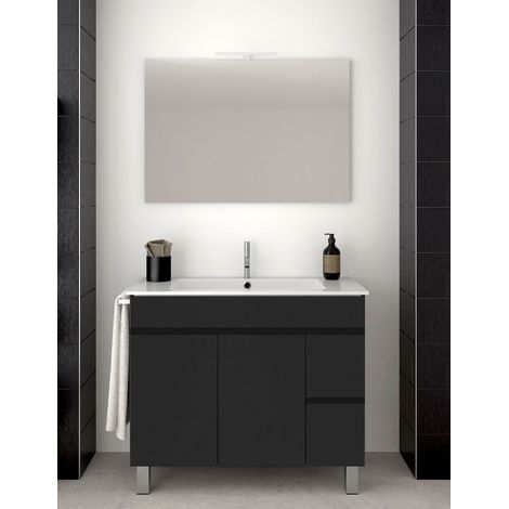 Conjunto de Baño Isquia 2 cajones y dos puertas - 7 colores distintos -15 medidas - incluye mueble, lavabo y espejo - Grafito 70 x 45 cm (1/3)