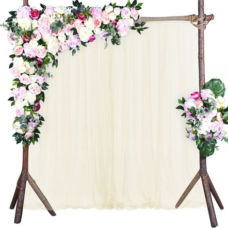 Rideau de mariage/fête en maille de nylon, paravent décoratif, accessoire photo, rideau semi-transparent - couleur champagne, 1,5 x 2,15 m (1/5)