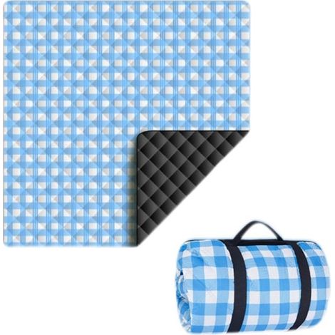 Coperta da picnic extra large pieghevole e impermeabile, 200x300 cm (a quadri blu e bianchi) (1/5)