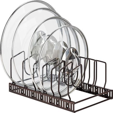 Support réglable pour couvercles de casseroles, organiseur extensible pour tiroir ou plan de travail, coloris noir (1/5)