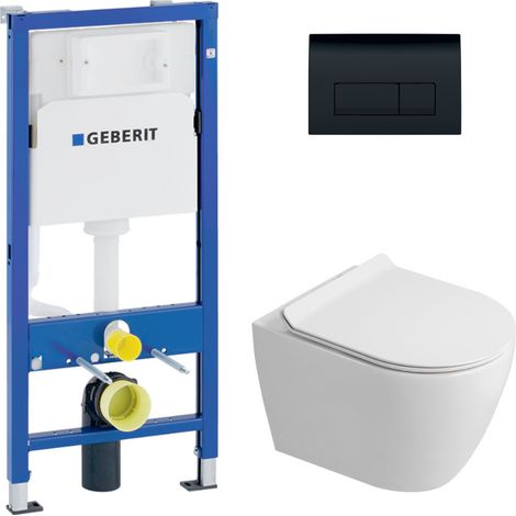 Duofix WC-Pack UP100 + Wand-WC ohne Spülrand Ceramia mit SoftClose-Sitz + schwarze Betätigungsplatte (GEBCEPXWT09-IN)