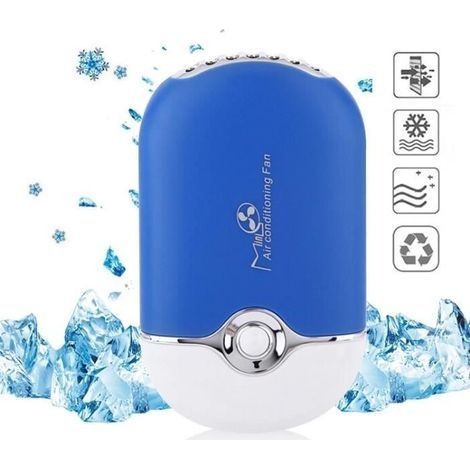 HONORNIC - Ventilateur électrique bleu portable mini, climatiseur/réfrigérateur rechargeable par USB, format de poche (1/4)