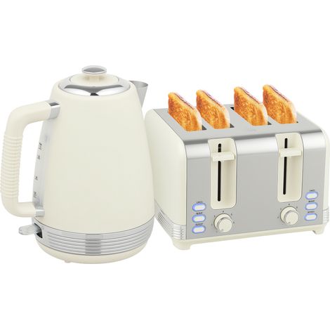 Wasserkocher- und Toaster-Set, 1,7 l, 2200 W, Strix-Thermostat, Antikalkfilter, 4 Schlitze, 7 Bräunungsstufen, Krümelschublade