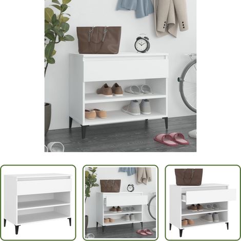 vidaXL Bois d'ingénierie - Armoire à chaussures Blanc 70x36x60 cm Bois d'ingénierie (1/5)