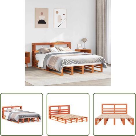 vidaXL Tête de lit -  Cadre de lit sans matelas cire marron 120x200cm bois pin massif (1/5)